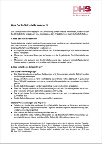 DHS Grundsatzpapier: Was Sucht-Selbsthilfe ausmacht